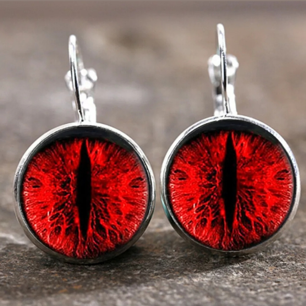 New Red Dragon Eyes Glass Cabochon Earrings.